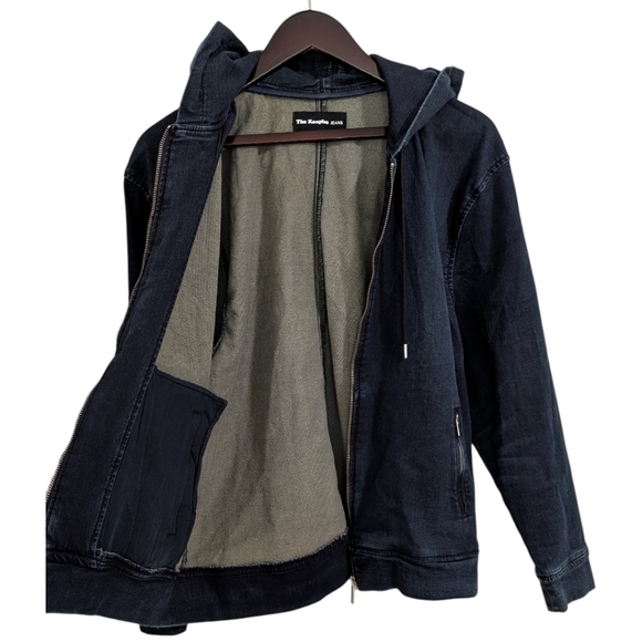 The Kooples JEANS Indigo Denim-Look Zip-Up Hoodie - Size Medium - Picture 4 of 8
